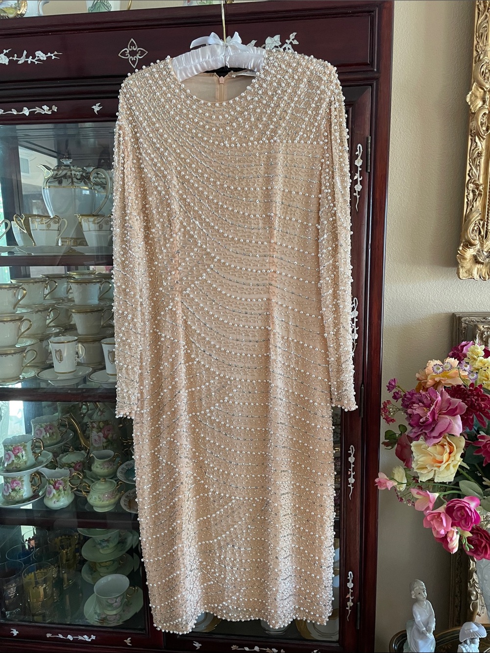 Black Tie He-Ro Industries /Oleg Cassini Silk Beaded Embellished Cocktail Dress
